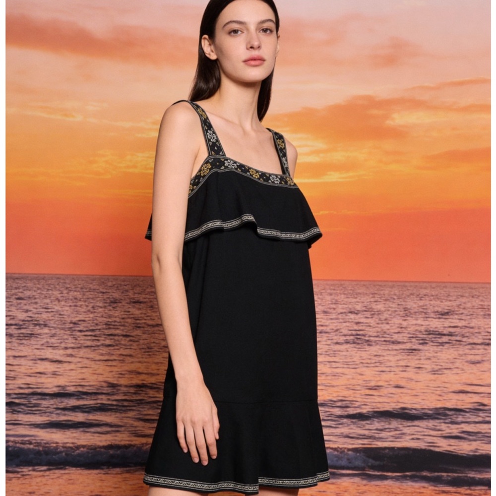 Madewell Elegant Black Mini Dress with Gold Trim